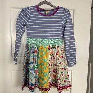 Matilda Jane long sleeved Lavender Striped dress with floral Accents